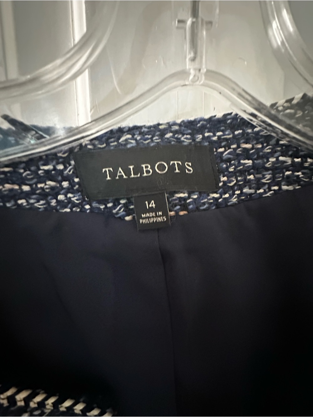 Talbots Navy Tweed Fringe Open-Front Jacket - Picture 2 of 6